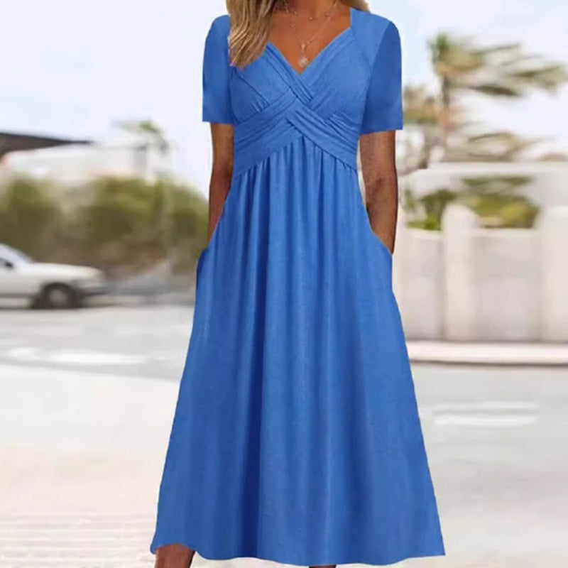 🍀LAST DAY SALE 50% OFF🍀Women's V-Neck Short Sleeve Long Dresses