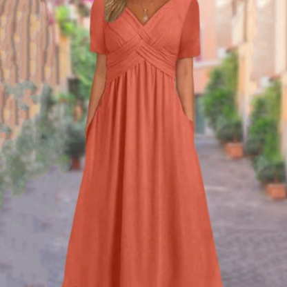 🍀LAST DAY SALE 50% OFF🍀Women's V-Neck Short Sleeve Long Dresses