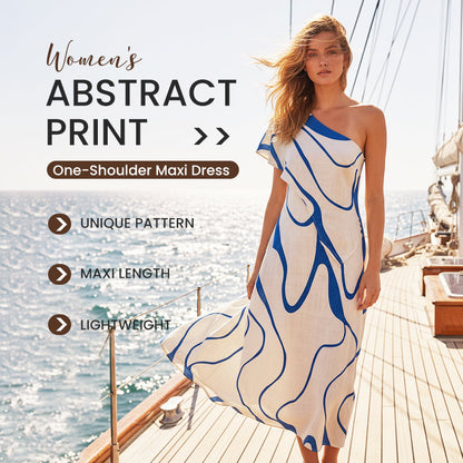 👗 50% OFF NOW! 🎨 Women's Abstract Print One-Shoulder Maxi Dress – Striking Elegance. Soft Fabric & Perfect for Summer Evenings 💃
