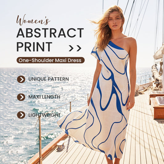 👗 50% OFF NOW! 🎨 Women's Abstract Print One-Shoulder Maxi Dress – Striking Elegance. Soft Fabric & Perfect for Summer Evenings 💃