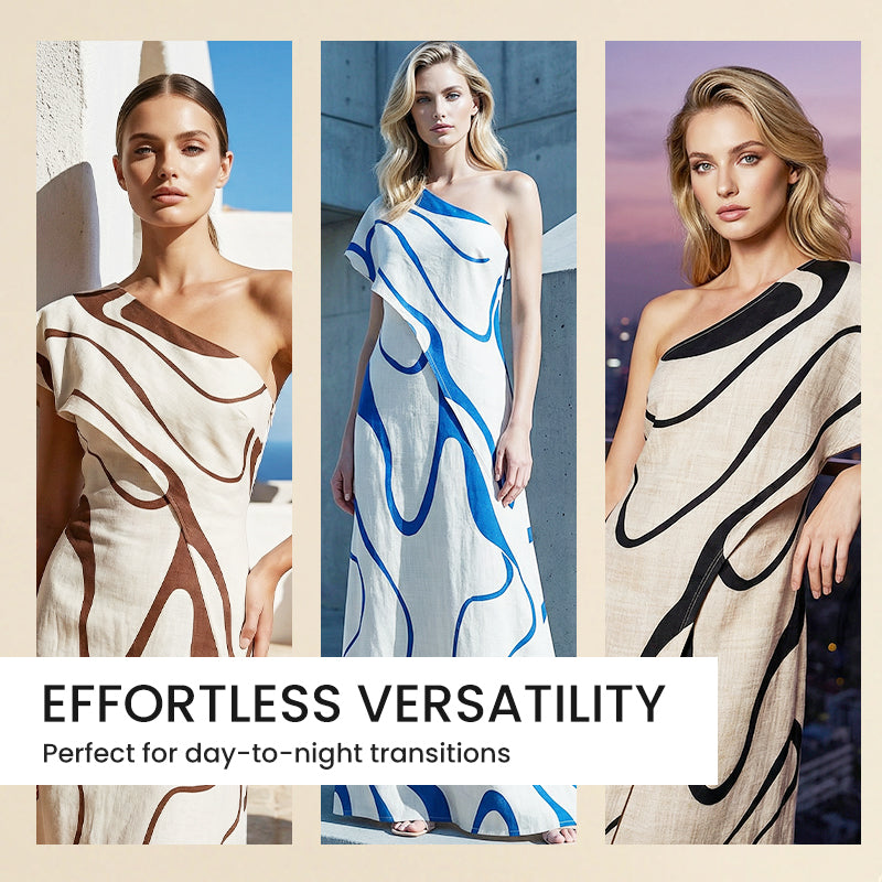 👗 50% OFF NOW! 🎨 Women's Abstract Print One-Shoulder Maxi Dress – Striking Elegance. Soft Fabric & Perfect for Summer Evenings 💃