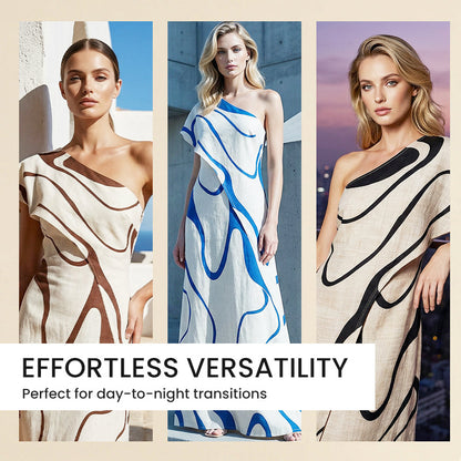 👗 50% OFF NOW! 🎨 Women's Abstract Print One-Shoulder Maxi Dress – Striking Elegance. Soft Fabric & Perfect for Summer Evenings 💃