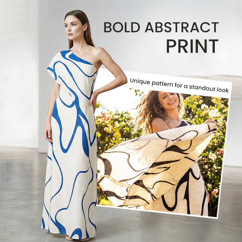 👗 50% OFF NOW! 🎨 Women's Abstract Print One-Shoulder Maxi Dress – Striking Elegance. Soft Fabric & Perfect for Summer Evenings 💃