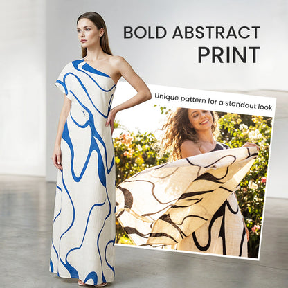 👗 50% OFF NOW! 🎨 Women's Abstract Print One-Shoulder Maxi Dress – Striking Elegance. Soft Fabric & Perfect for Summer Evenings 💃