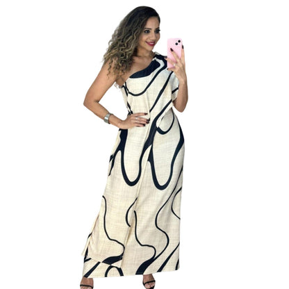 👗 50% OFF NOW! 🎨 Women's Abstract Print One-Shoulder Maxi Dress – Striking Elegance. Soft Fabric & Perfect for Summer Evenings 💃