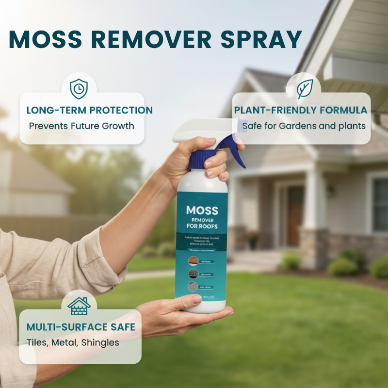 🌧️ Multi-Surface Roof Moss & Algae Cleaner Spray – Spray. Rinse. and Watch It Shine! 🏠✨ Tough on moss. gentle on plants – a cleaner roof in minutes. 🌿💧