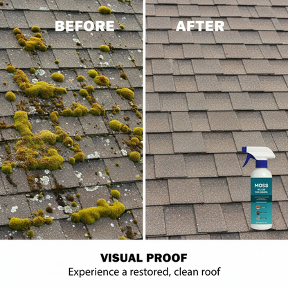🌧️ Multi-Surface Roof Moss & Algae Cleaner Spray – Spray. Rinse. and Watch It Shine! 🏠✨ Tough on moss. gentle on plants – a cleaner roof in minutes. 🌿💧