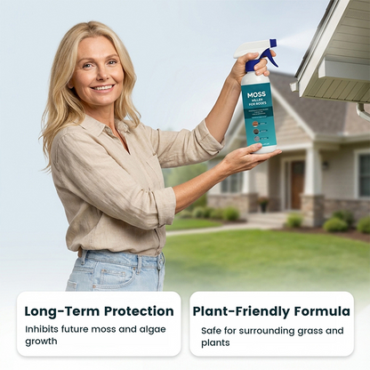 🌧️ Multi-Surface Roof Moss & Algae Cleaner Spray – Spray. Rinse. and Watch It Shine! 🏠✨ Tough on moss. gentle on plants – a cleaner roof in minutes. 🌿💧