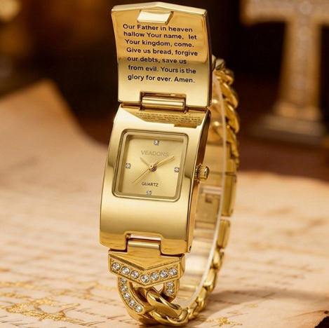 📢📢50% OFF !! ⏰Sparkling Crystal Cross Watch—Geometric Rectangular Dial. Premium Metal Strap💎