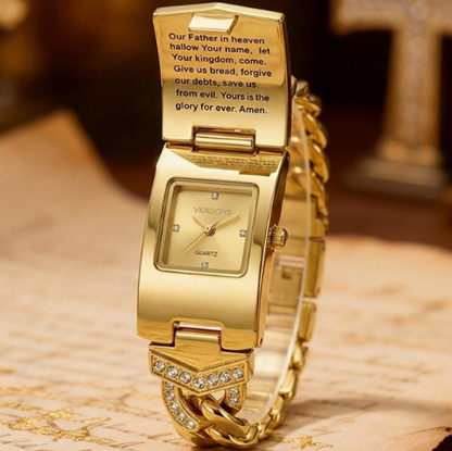 📢📢50% OFF !! ⏰Sparkling Crystal Cross Watch—Geometric Rectangular Dial. Premium Metal Strap💎